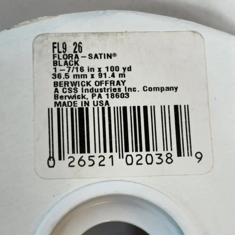 Flora Satin Craft Ribbon Berwick 1-7/16-Inch Wide by 100-Yard Spool Black New